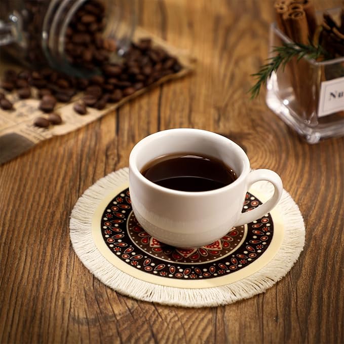 4 Pieces Rug Table Coasters Table Drink Holders Oriental Design Fabric Carpet Drink Mats Oriental Design Fabric Elegant Carpets Kitchen and Bar Mats for Home Office(Round,Fresh Pattern)