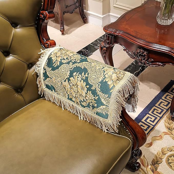 LUFEIJIASHI Luxury Couch Arm Covers, Washable Armrest Protectors for Leather Sofa, Anti Slip Recliner Chair Covers Set of 2 (FRSG-Green)