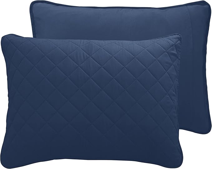 Easy-Going Twin Size Reversible Quilt Set with 1 Quilt and 1 Pillow Sham, Soft Bed Quilt Cover, Water Resistant Lightweight Microfiber Bedspread, Stain Resistant, Dark Blue/Light Blue