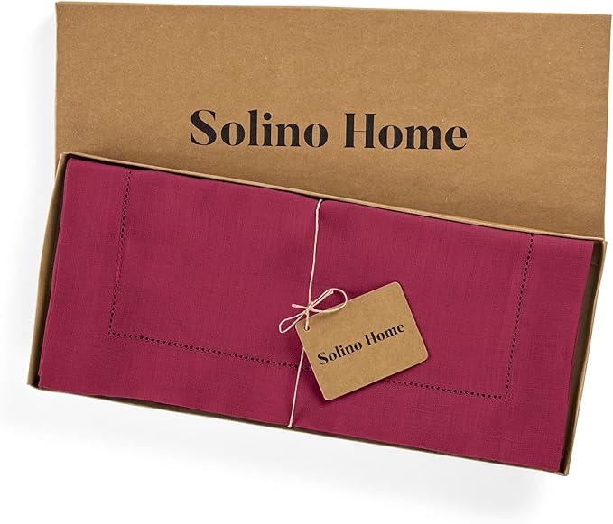 Solino Home Linen Beet Table Runner 144 Inches Long - 100% Pure Linen Extra Long Table Runner 14 x 144 Inch for Christmas, New Year - Classic Hemstitch