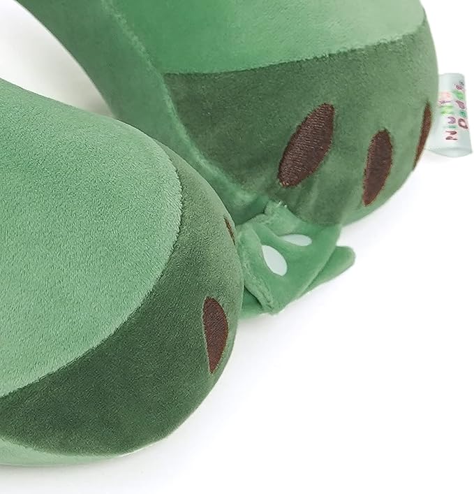 Niuniu Daddy Kids Travel Pillow - Soft Memory Foam Neck Pillow for Airplane, Car, Train Travel - Green Dinosaur Design for Boys & Girls (9-12 Years)