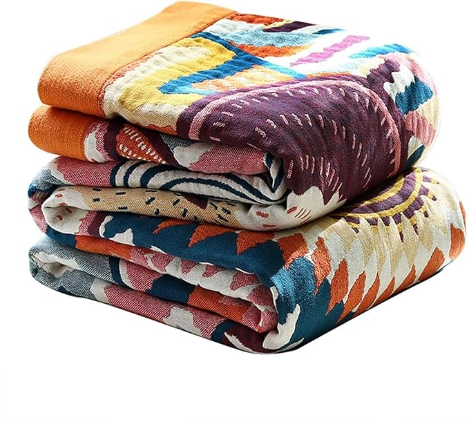 MSGKV Boho Throw Blanket for Bed 60"x80" 100% Cotton Couch Twin Size Blanket Breathable Lightweigh Blankets Home Decor Muslin All Seasons