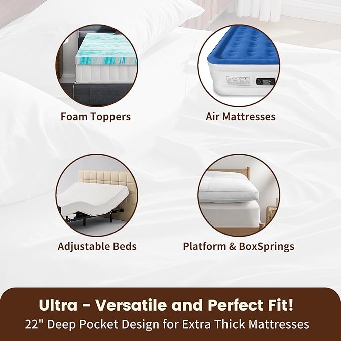 100% Linen Sheet Set Cal King Size Extra Deep Pocket Fits 18-24 Inch Mattress, Breathable & Soft, Smooth 4-Piece Set for Thick Mattresses Hotel Luxury Bedding（Cal King, White）