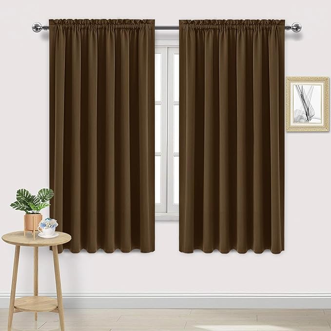 DWCN Blackout Curtains for Living Room Thermal Insulated, Energy Saving & Noise Reducing Bedroom Curtains, Brown, W 70x L 72 Inch, Set of 2 Rod Pocket Curtain Panels