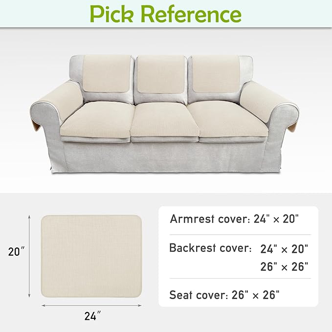 Couch Arm Covers, Sofa Arm Covers, Waterproof Armrest Cover for Sofa, Armchair, Loveseat, Non-Slip Recliner Arm Cover, Sofas Headrest Cover, Arm Chair Covers Set of 2 (Beige, 24"×20")