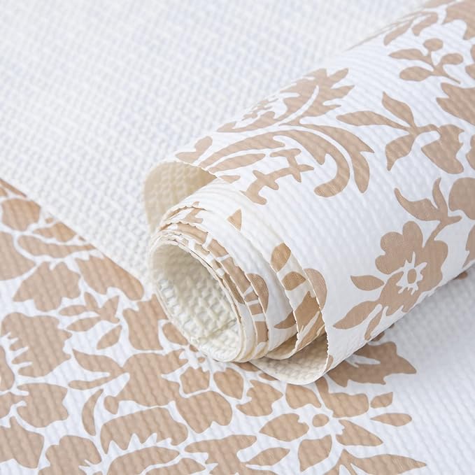 RAY STAR 18X96 Inch Shelf Liner for Kitchen Cabinets, Non-Adhesive Cabinet Liner Washable, PVC Drawer Liner for Dresser Non-Slip Bathroom (Yellow Pattern)(3 Roll)