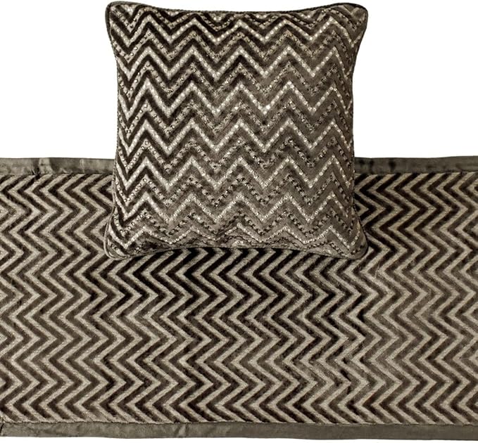 The HomeCentric King Queen Twin Grey Decorative Queen 74"x18" Bed Runner with 2 Pillow Cover, Crystals Bed Scarf on Velvet Fabric - Grey Crystal Chevy