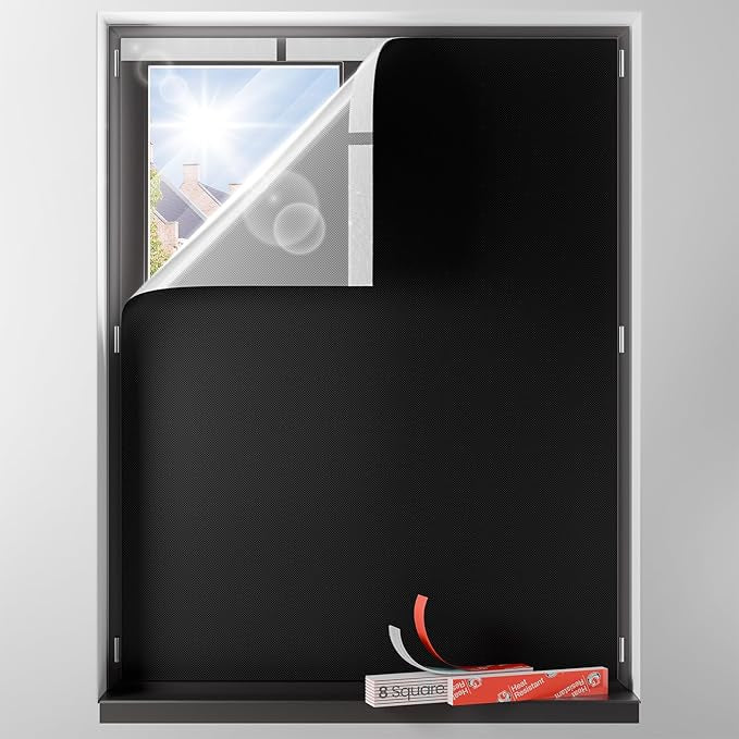 Sumobaby Blackout Curtains for Bedroom Portable 12"x36",No Drill Blackout Shades with Upgraded Hook&Loop Tapes,100% Black Out Window Cover,Thermal Insulated Blinds for Bedroom,Nursery(1 Panel,Black)