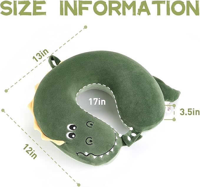 Niuniu Daddy Crocodile Kids Neck Pillow for Traveling, 100% Memory Foam Travel Pillow, Airplane Travel, Road Trip Essentials for Children Neck Support, Stop Head from Falling Forward to Sleep