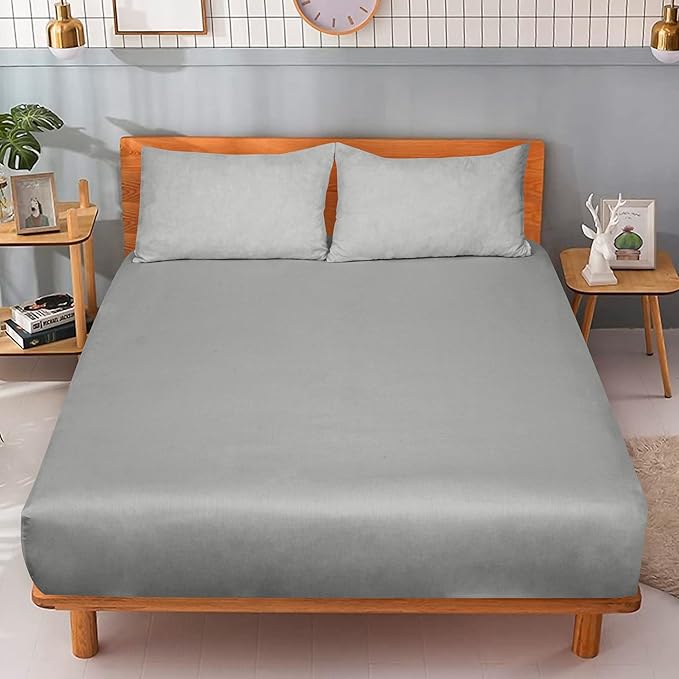 ROYALE LINENS 300 Thread Count 100% Long Staple Combed Cotton Fitted Sheet Twin - Super Soft Deep Pocket Bottom Sheet - Fitted Sheets Only - Elastic Sheets (Twin, Silver)
