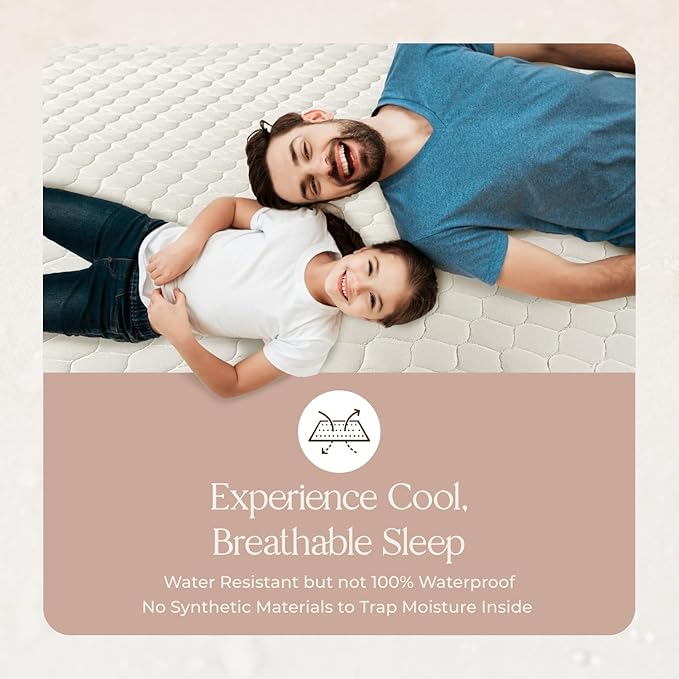 100% Cotton Organic Mattress Protector - Breathable & Cooling Mattress Protector Queen Size - Premium 300GSM Quilted and Noiseless Machine Washable Organic Cotton Mattress Protector (Ivory, Twin)