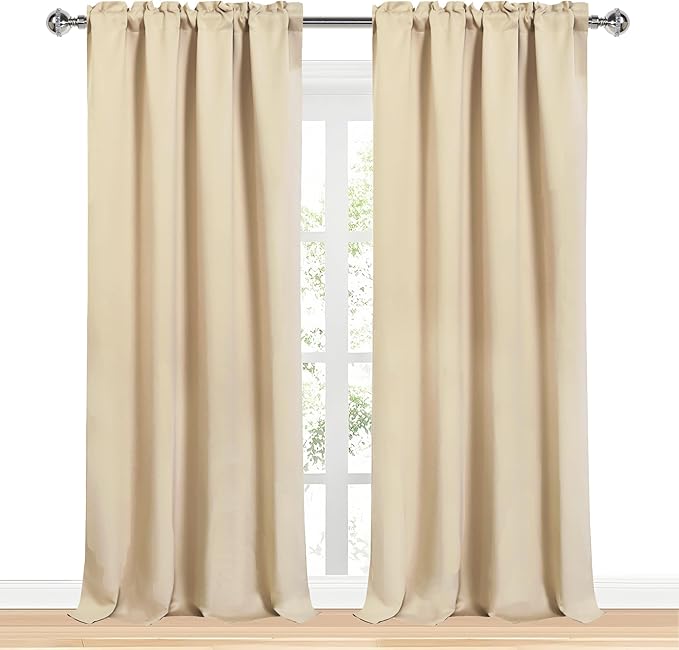 DWCN Blackout Curtains for Bedroom – Rod Pocket Thermal Insulated Noise Reducing Noise Reducing Drapes for Living Room, W 52 x L 95 Inch, 2 Panels, Beige