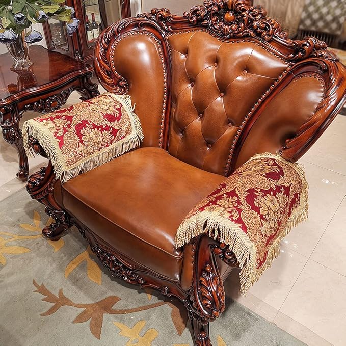 LUFEIJIASHI Luxury Sofa Armrest Covers Couch arm Covers for recliners Sofas Chairs Anti-Slip Furniture Protector Washable Set of 2,FRSG-red