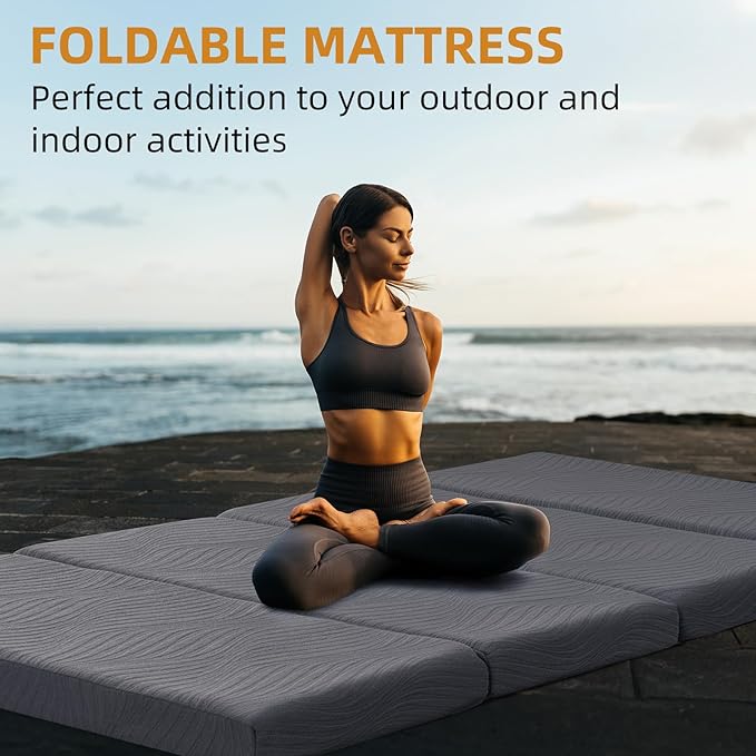 Foldable Memory Foam Mattress - 3 Inch Twin Waterproof Collapsible Mattress with Washable Cover, Portable Guest Bed Pad, Sleeping Mat for Travel RV Camping Yoga, Non-Slip Bottom,75"x38"x3"