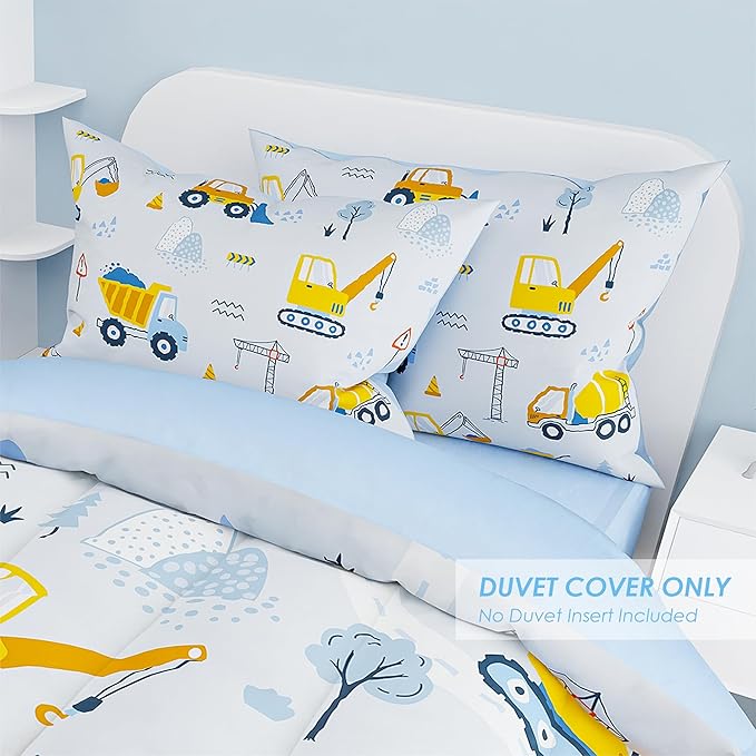 SANDJEST Construction Duvet Cover Sets Full Size for Kids Boys, Incude 1 Polyester Comforter Cover 80x90 Inches and 2 Pillowcases 20x26 Inches, Comforter Not Included, Gift for Christmas Birthday
