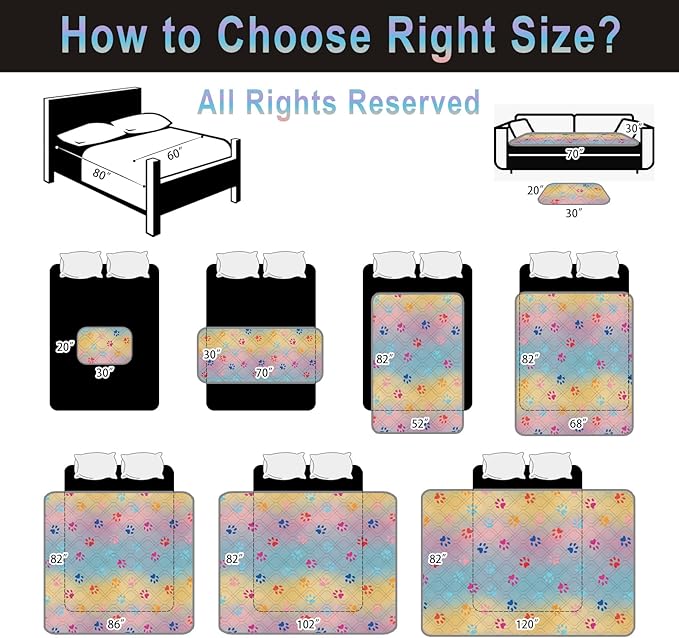 100% Waterproof Dog Bed Cover 68x82 inch Reversible Changing Pad Reusable Camping Mat for Kids/Pet/Dog/Cat Washable Geometric Embroidery Blanket Patchwork Rainbow Dog Paw Printed+Gray
