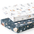 GRSSDER Stretch Ultra Soft Jersey Knit Changing Pad Cover Set 2 Pack, Change Table Pad Covers Fit 32"/34" x 16" Pads Safe and Snug, Space Print for Boys and Girls