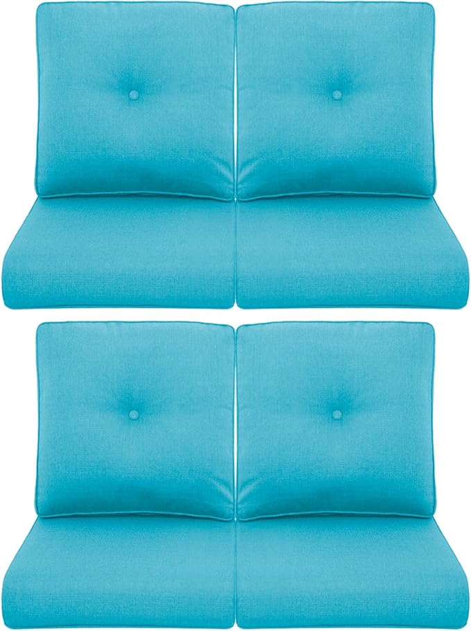 Patio Chair Cushions 4 Packs - Outside High Back Thick Water-Resistant Cushion 22x24 with Zipper Cover for Outdoor Glider Rocking Chairs Loveseat Couch – Teal/Buckle