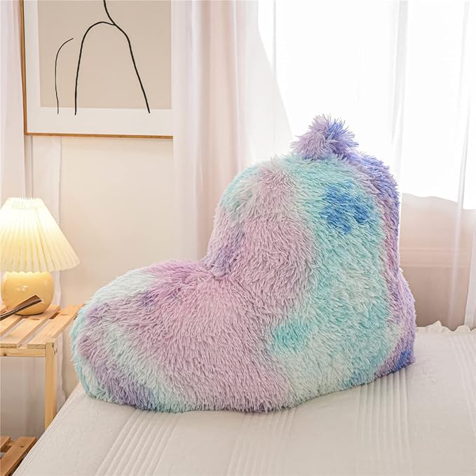 Holawakaka Reading Pillow for Sitting up in Bed Sofa Kids Teens, Backrest Pillow with Arms for Boys Girls Women Petites Pregnancy, Back Support Cushion for Couch Floor Nursery Playroom (Multi-Color)