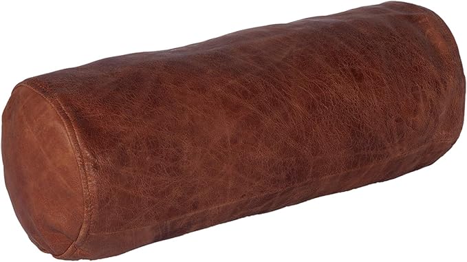 Neck Roll Pillow Cushion Cover, 20x6 Inch Full Moon Round Bolster Pillow Case, Cylinder Soft Lambskin Leather Pillowcase for Head, Spine & Neck Support During Sleep - Tan Artical Pack of 1