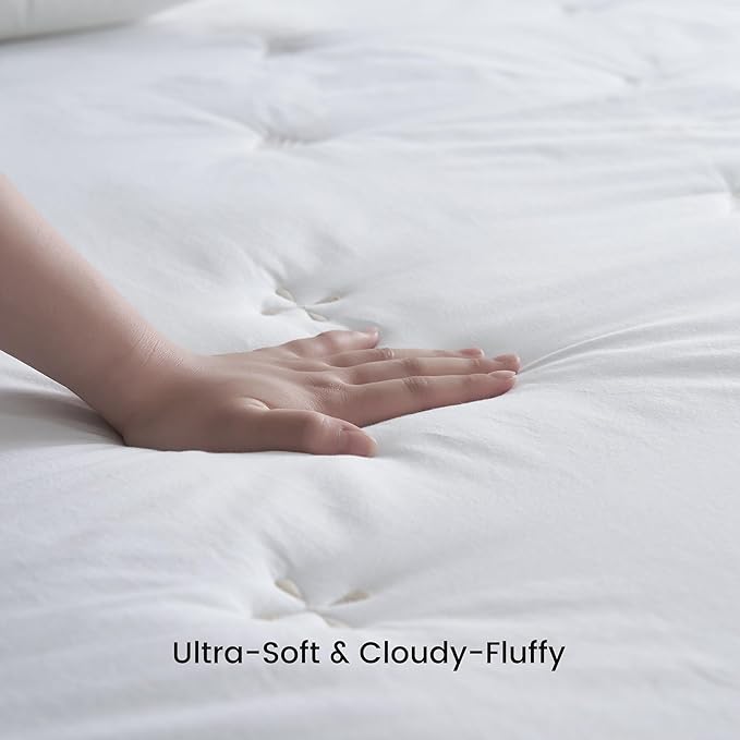 Simple&Opulence Cooling Quilted Mattress Pad – Fitted Sheet Mattress Protector Cover with Elastic Corners, Soft & Breathable, 16 Inch Deep Pocket (White,Queen)