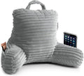 Nestl Reading Pillow for Kids & Teens with Shredded Memory Foam, Luxe Cut Plush Backrest Pillows for Reading and Gaming, For use on Couch, Bed, Floor, Adjustable Support with Washable Cover Light Grey