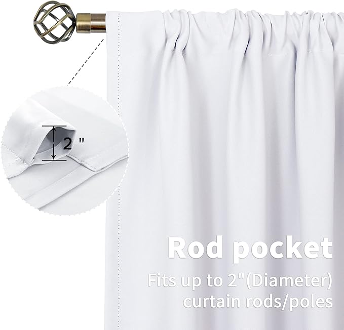 BGment White Curtains 45 Inches Length for Short Window - Rod Pocket 34 Inch Wide Small Drapes for Bedroom Kitchen Cafe Basement Privacy, 2 Panels, 34 x 45 Inch