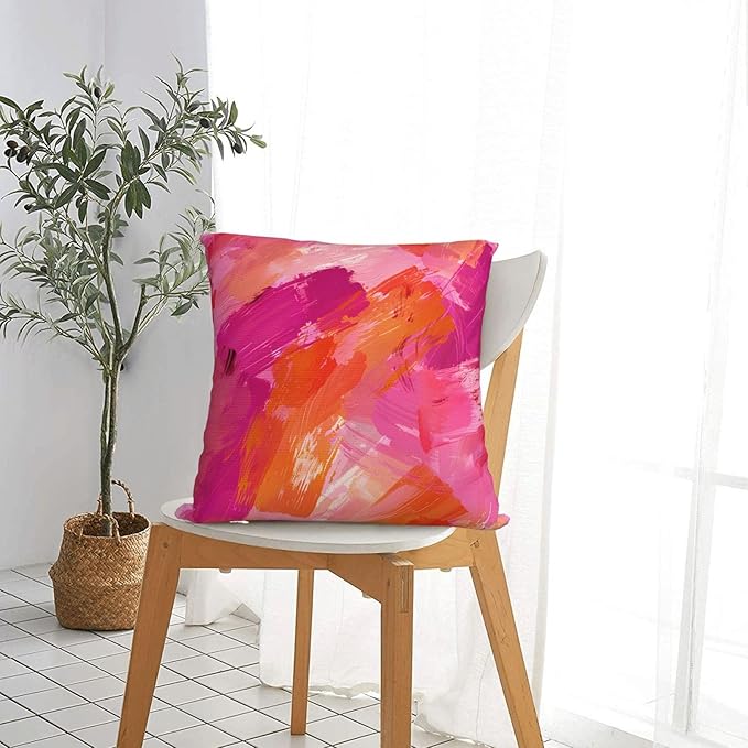 Abstract Pink and Orange Brush Aesthetic Throw Pillow Covers 18x18 inches Cozy Square Pillowcases Home Decor for Bed Couch Sofa Office Living Room Cushion Covers