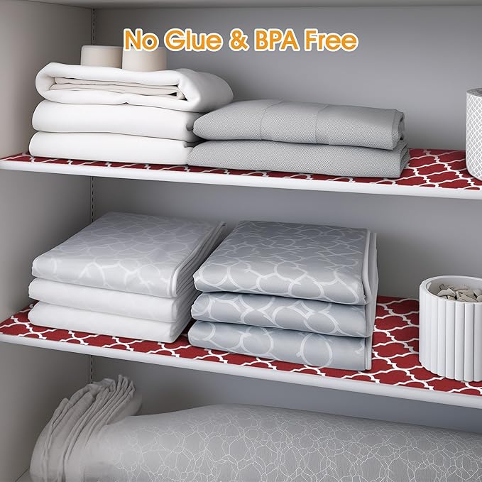 Shelf and Drawer Liner for Kitchen Cabinets Non-Adhesive, Strong Grip Non-Slip Thickened Cabinet Liners for Shelves, Waterproof Mats for Dresser Cupboard, Red/White, 23 in x 20 Feet