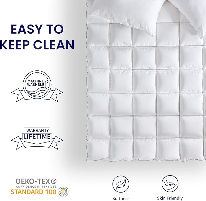 SLEEP ZONE Queen Size Cotton Mattress Pad, Machine Washable Mattress Protector Cover, Soft Cotton Top Cooling Mattress Topper Fits 8-21 inch Deep Pocket, Queen