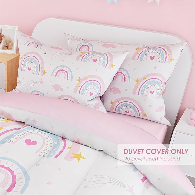 SANDJEST Rainbow Duvet Cover Sets Full Size for Kids Girls, Incude 1 Polyester Comforter Cover 80x90 Inches and 2 Pillowcases 20x26 Inches, Comforter Not Included, Gift for Christmas Birthday