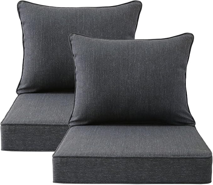 Outdoor Patio Chair Cushions Set, 22" x 22", Set of 2, Water-Repellent, Fade Resistant, Deep Seat Bottom and Back Cushion for Backyard, Couch, Sofa and Patio Furniture, Charcoal