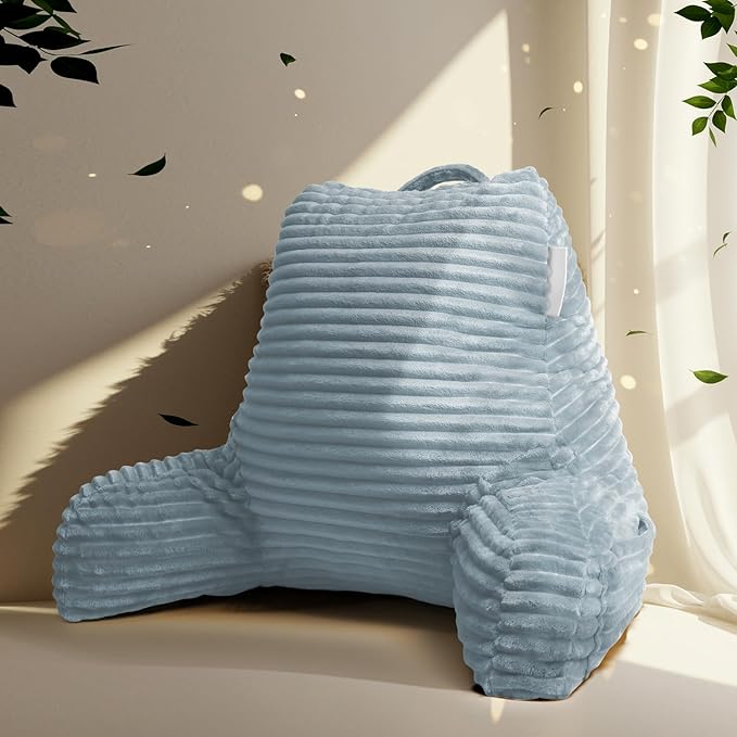 Hearth & Harbor Reading Pillow for Bed Adult – Back Pillow for Sitting in Bed, Standard Bed Pillows for Sitting Up in Bed, Foam Bed Chair Pillow, Stone Blue Bed Rest Pillow