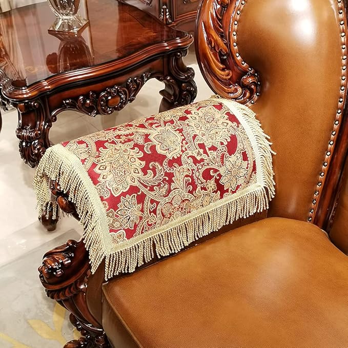 LUFEIJIASHI Luxury Couch Arm Covers, Washable Armrest Protectors for Leather Sofa, Anti-Slip Recliner Chair Arm Covers Set of 2 (SBDB-red)