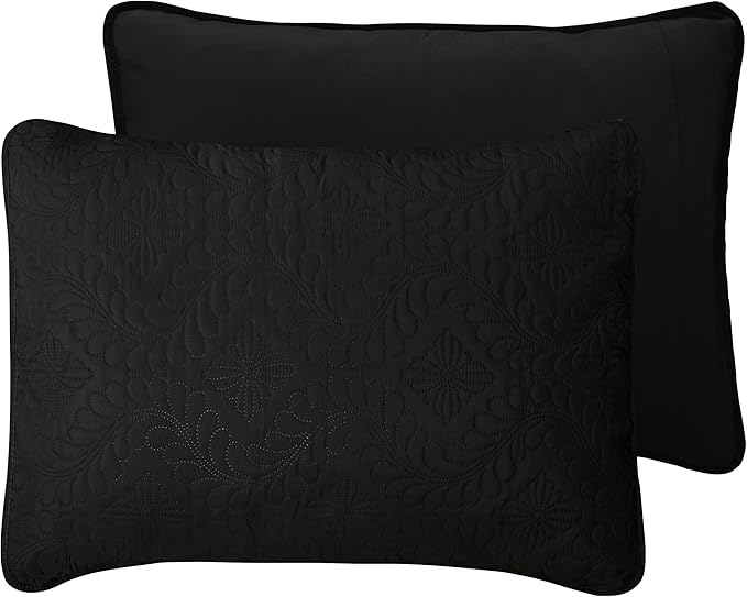 Easy-Going King Size Reversible Quilt Set with 1 Quilt and 2 Pillow Shams, Soft Bed Quilt Cover, Water Resistant Lightweight Microfiber Bedspread, Stain Resistant, Olive Leaf-Black/Beige