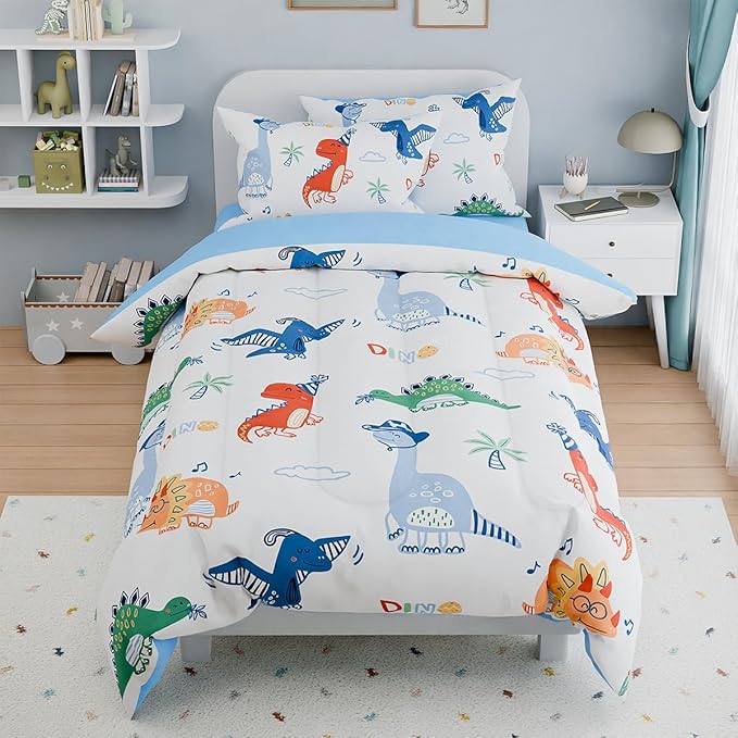SANDJEST Dinosaurs Bedding Full Set for Boys Kids Children, Ultra Soft Microfiber Comforter Set with 4-Pieces, Comforters Bed Sets Bedroom Decor