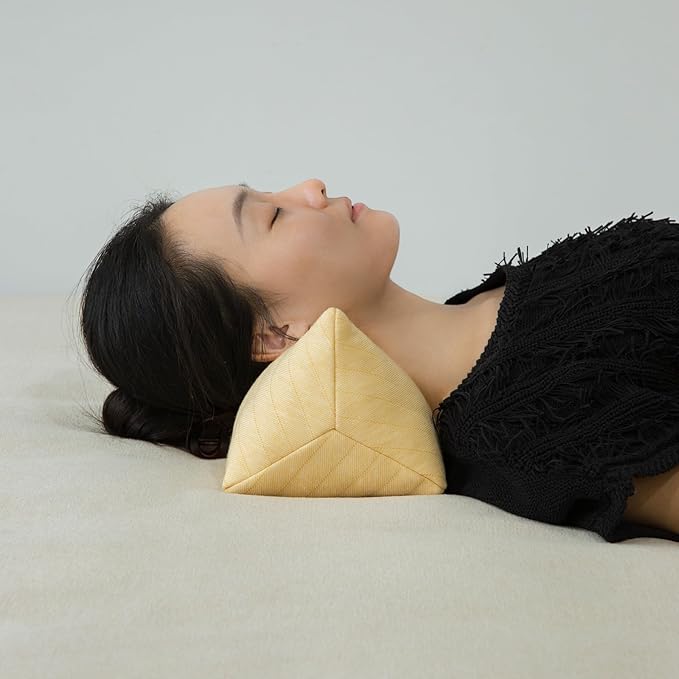 Buckwheat Neck Support Pillow Cervical Neck Cylinder Bolster Pillow Neck Pain Relief Breathable Comfortable for Back and Side Sleepers Round Pillows for Lunch Break Yellow, 6x15 Inch
