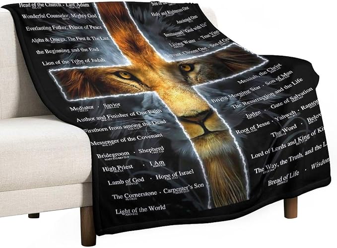 Christian Lion Blanket Scripture Jesus Throw Blanket Christian Gifts for Women Men Religious Blanket for Kids Adults Soft Warm Cozy Fleece Blanket for Couch Sofa Bed 60"x80"