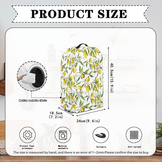 Lemon Leaf Pattern Art Blender Cover Turtle Mixer Hood Cover Dust Cover Washable Appliance Cloth Protector with Top Handle Proof with Durable Handle