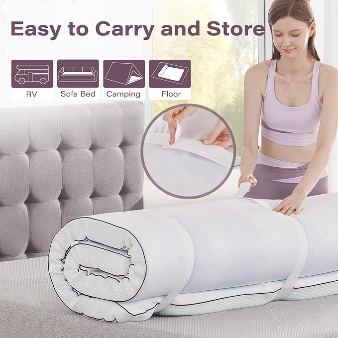 2 Inch Memory Foam Mattress Topper King Size with Removable Soft Cover Ventilated Breathable Cooling Mattress Pad Portable Bed Topper for Back Pain and Pressure Relief, CertiPUR-US Certified