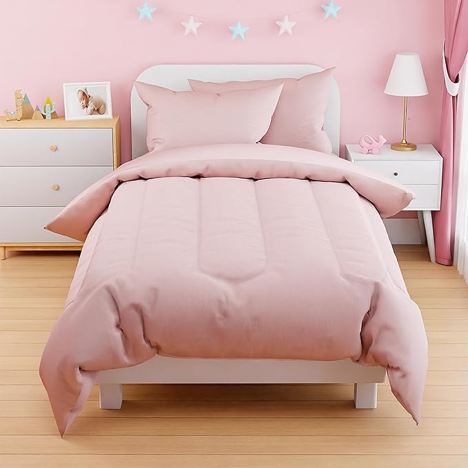 SANDJEST Pink Duvet Cover Sets Twin Size for Kids Girls, Include 1 Polyester Comforter Cover 68x86 Inches and 1 Pillowcase 20x26 Inches, Comforter Not Included, Gift for Christmas Birthday