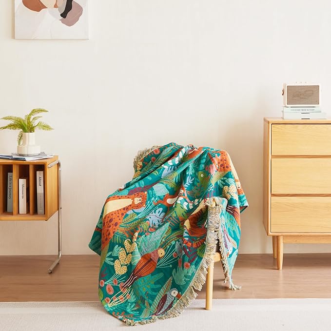 MSGKV Throw Blanket for Couch Cotton Animals Blanket 50"x60" Sofa Chair Blankets Muslin Breathable Lightweight Farmhouse Blankets Home Decor All Seasons