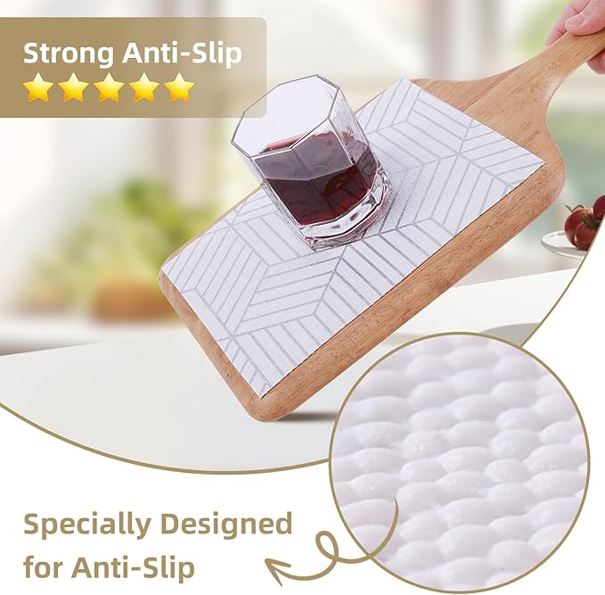 Shelf Liners for Kitchen Cabinets 12in x 30FT, Non Adhesive Cabinet Liner Strong Non-Slip Thickened Silver Geometric Easy to Clean for Shelf, Cabinet, Refrigerator with Knife and Tape Measure