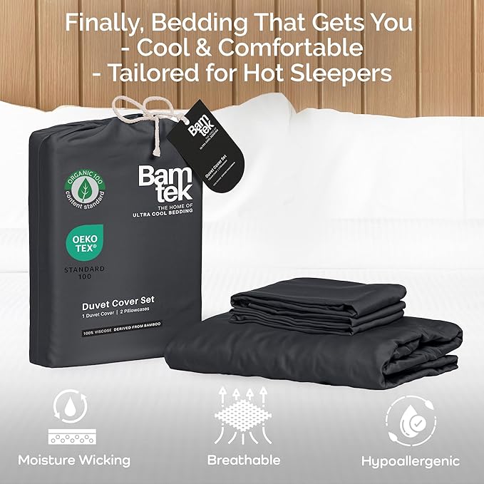 Duvet Cover Set - 100% Viscose Derived from Bamboo Duvet Cover King Size, 3 PC Luxury Cooling Duvet Cover for Hot Sleepers, Buttery Soft Comforter Cover & 2 PC King Pillowcases, Charcoal