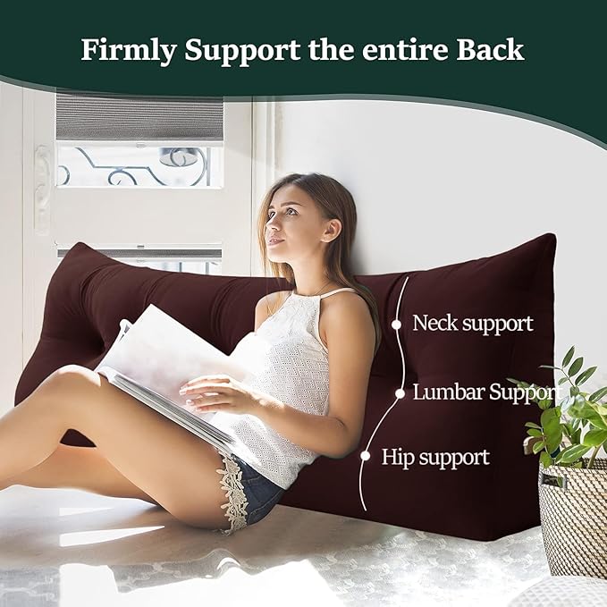 Bed Wedge Headboard Pillow - College Dorm Reading Pillow Back Support While Sitting in Bed - Ergonomic Lumbar Pillow Body Positioning Bed Pillow - Velvet Maroon 54IN