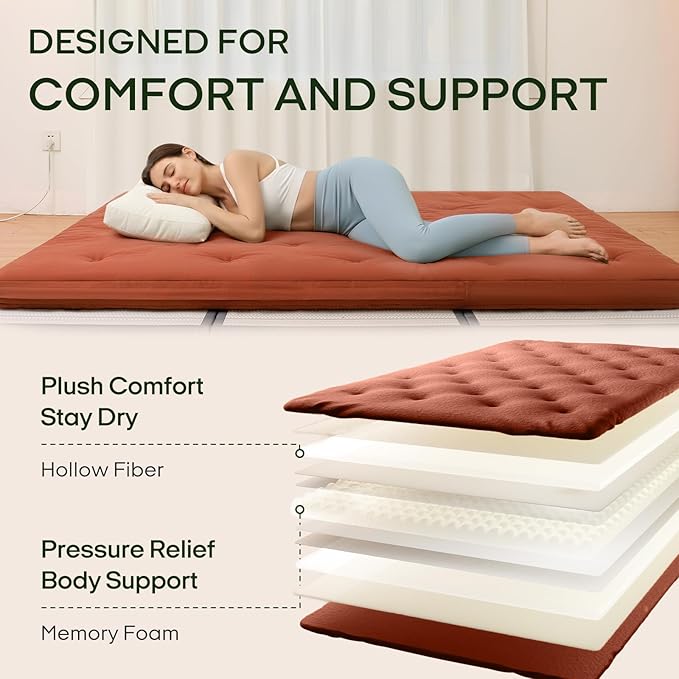 ZonLi Japanese Floor Futon Mattress Twin Size 75"x 39", 100% Cotton Cover 4'' Thicken Tatami Mattress, Foldable Sleeping Pad, Portable Dormitory Tatami Mat, Roll Up Floor Lounger Bed for Adult