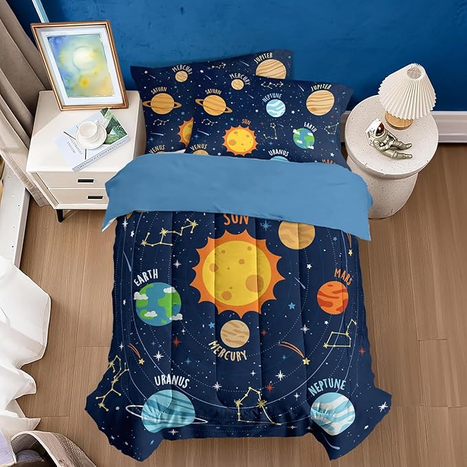 SANDJEST Solar System Duvet Cover Sets Full Size for Kids Boys, Incude 1 Polyester Comforter Cover 80x90 Inches and 2 Pillowcases 20x26 Inches, Comforter Not Included, Gift for Christmas Birthday