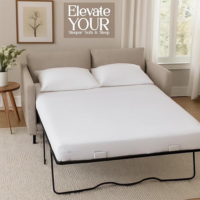 Sleeper Sofa 4 Piece Bed Sheet Set Premium Quality 100% Cotton 500 Thread Count, Smooth & Super Soft Sateen Weave, Extra Soft Bed Sheets, Wrinkle Free, 8 Inch Deep Pocket (Twin, White)