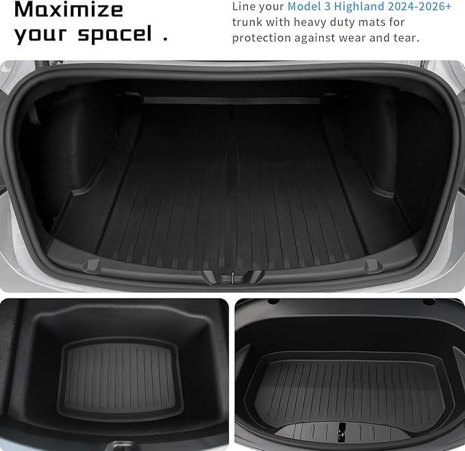 All Weather Cargo Liners for Tesla Model 3 Highland 2024/2025/2026 Accessories Trunk Mats,Frunk Rear Trunk Tray Mats