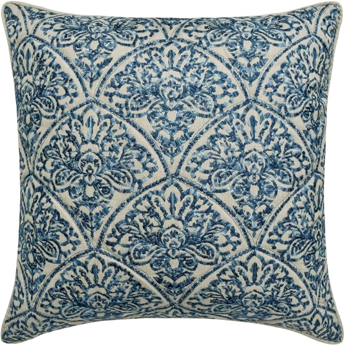 The HomeCentric King/Queen/Twin Blue Decorative Queen 74"x18" Bed Runner Without Pillow Cover, Embroidery, Quilted Bed Scarf on Cotton Fabric - Farzeen Blue